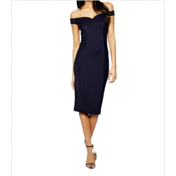 ASOS Dresses & Skirts - ASOS BLUE TEXTURED BARDOT MIDI BODYCON DRESS